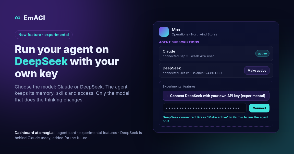 Run your agent on DeepSeek with your own key